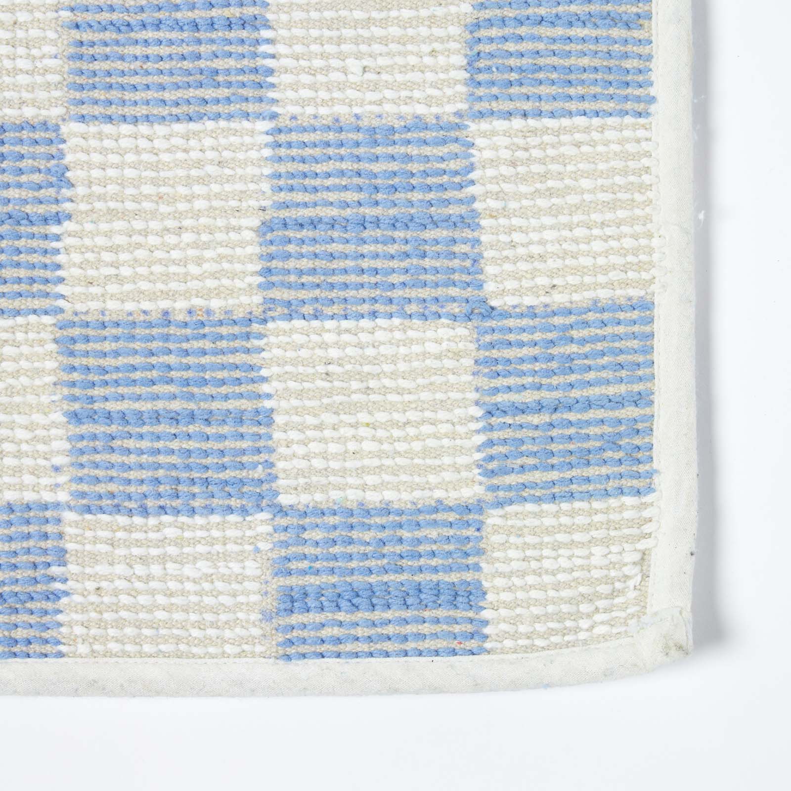100% Cotton Non Slip Checked Bath Mat | 50 x 80cm | Blue & White