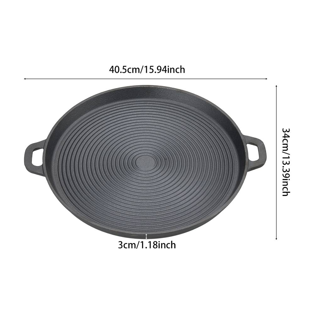 Living and Home 34cm Dia Pre-seasoned Round Dual-handle Cast Iron Grill Pan