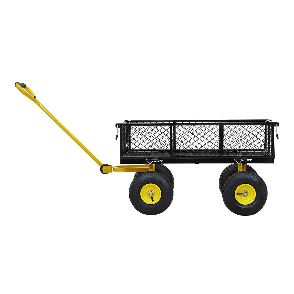 Heavy Duty Garden Trolley Cart On Wheels, 500 Lbs Capacity Large Metal Utility Wagon With Removable Sides, Pneumatic Tires | Black