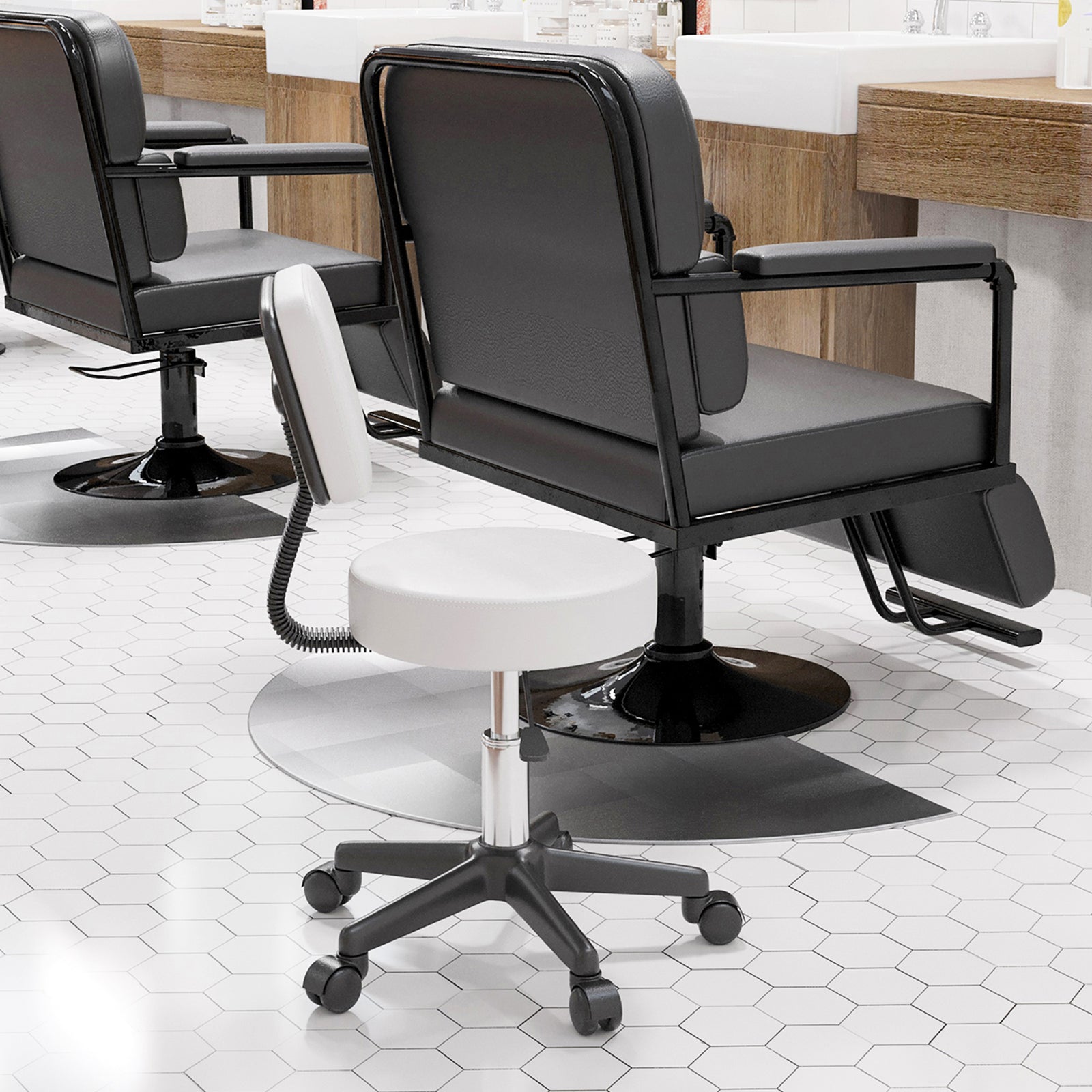 Adjustable Swivel Salon Chair Padded Seat Back 5 Wheels | One Size | White