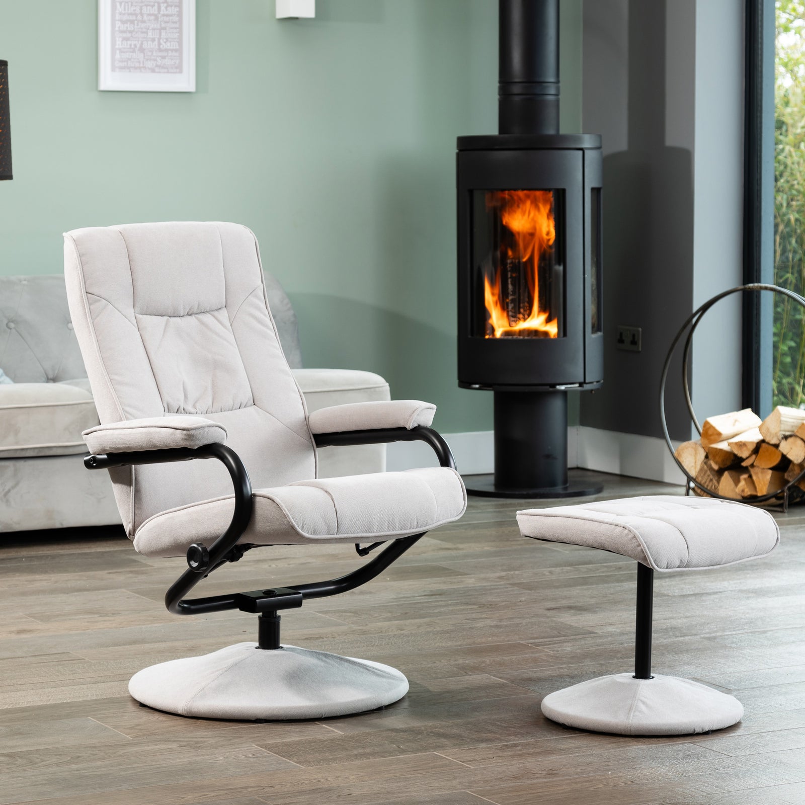 Ripley Swivel Recliner And Footstool | Stone