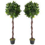 Pair Of 120cm Laurel Ball Twisted Stem Artificial Topiary Bay Trees