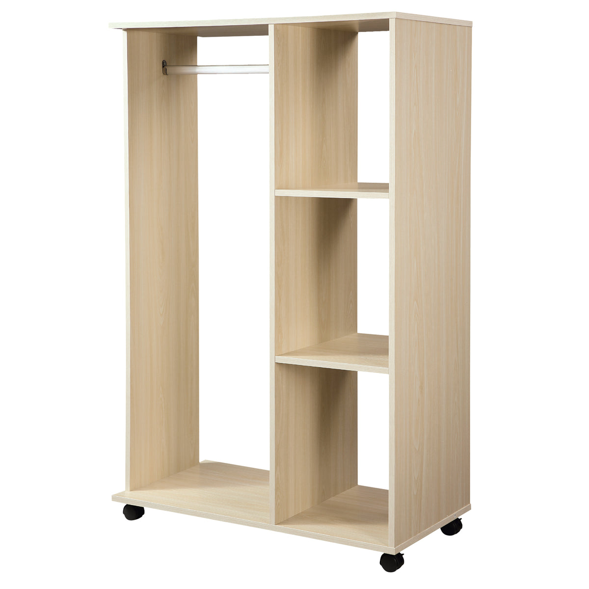 HOMCOM Rolling Open Wardrobe Hanging Rail Storage Shelves For Clothes