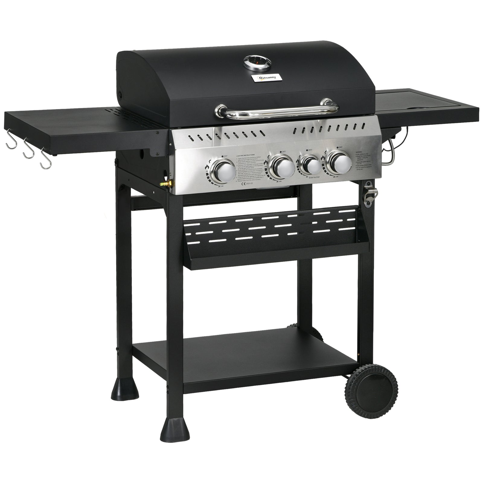 Gas Burner Bbq Grill With Wheels | Medium | Black
