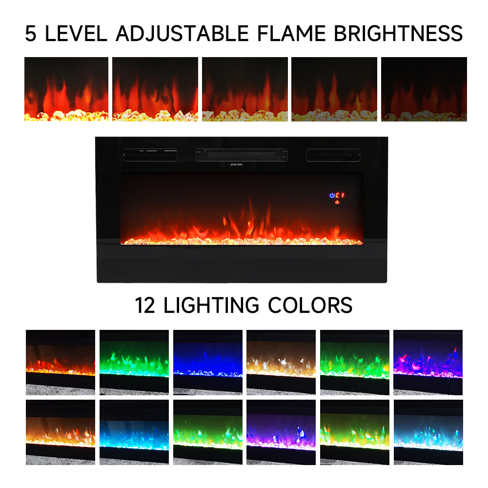 36" Modern Recessed Electric Fireplace,LED Flame without TV Stand
