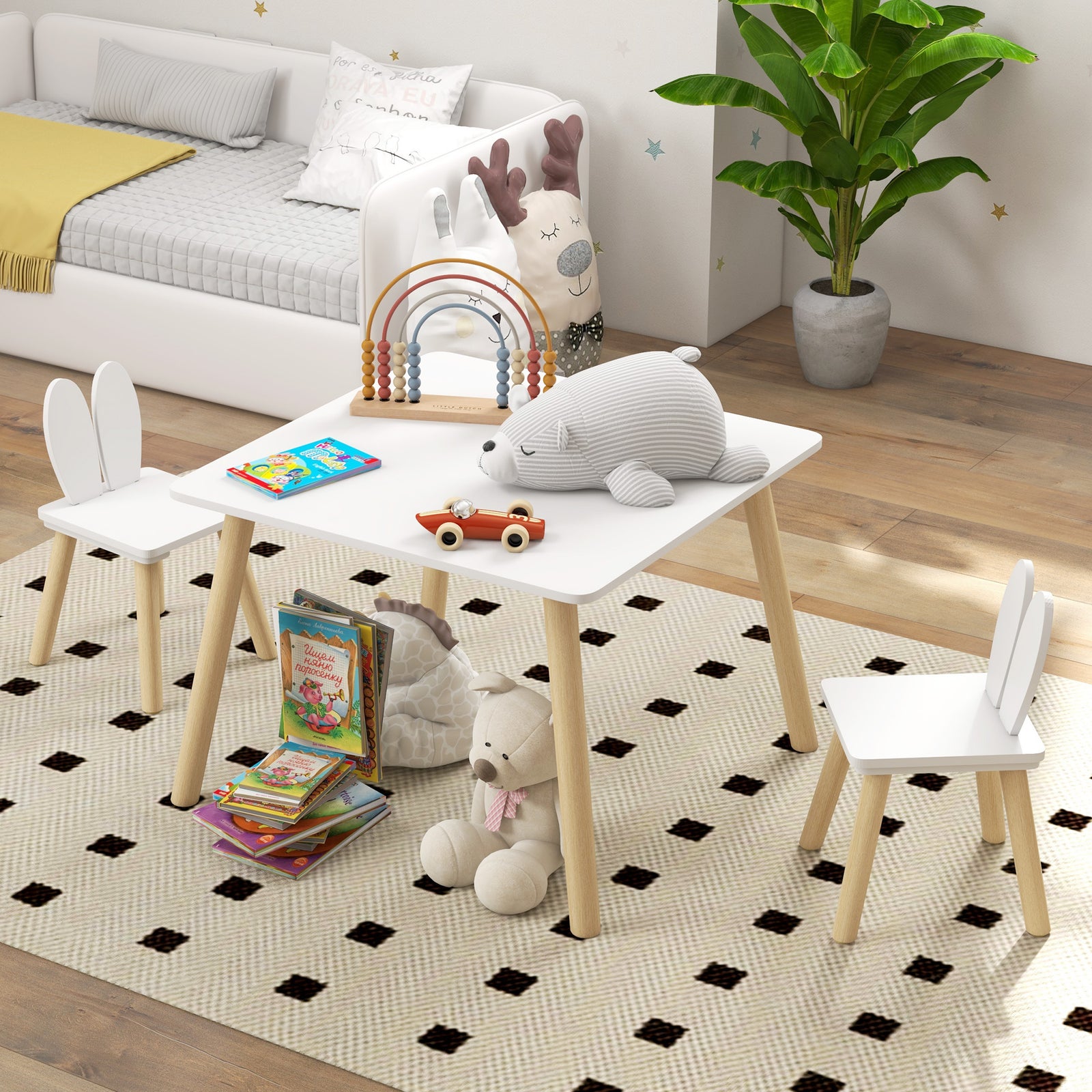 3 Pieces Toddler Table And Chair Set For Nursery, Playroom, Classroom