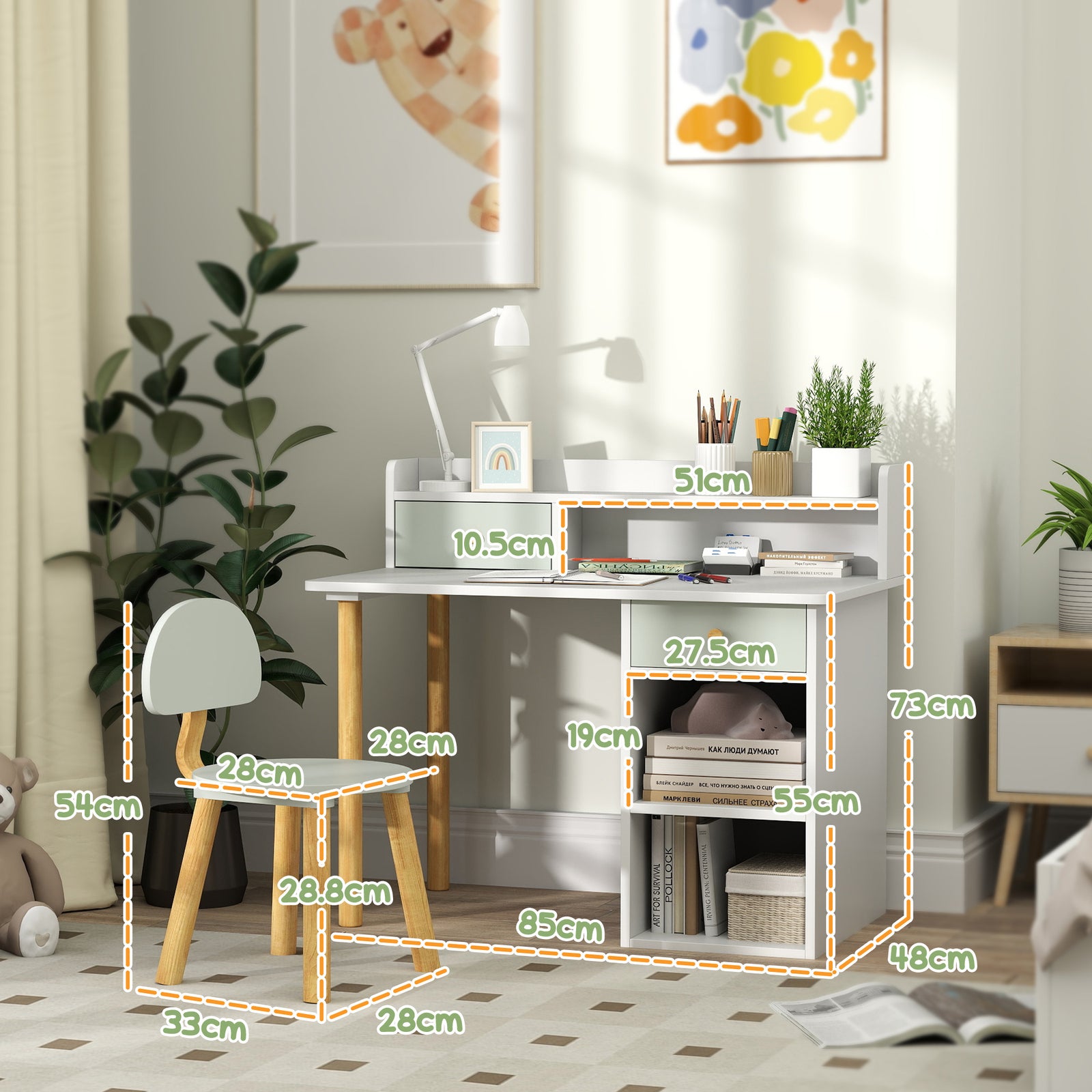 Kids Desk And Chair Set For Studying, Reading, Drawing | Green