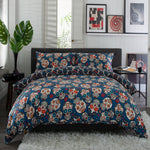 Day Of The Dead Cotton Rich 200 Thread Count Reversible Duvet Cover Set | King | Navy Blue