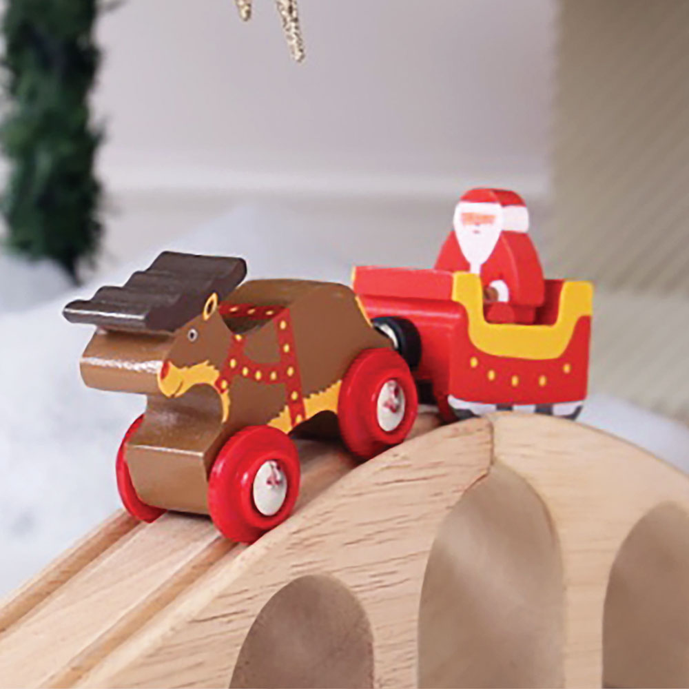 Wooden Santas Sleigh Carriage and Reindeer Engine