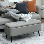 Storage Ottoman Bench, Linen Fabric Footstool With Steel Legs | Light Grey