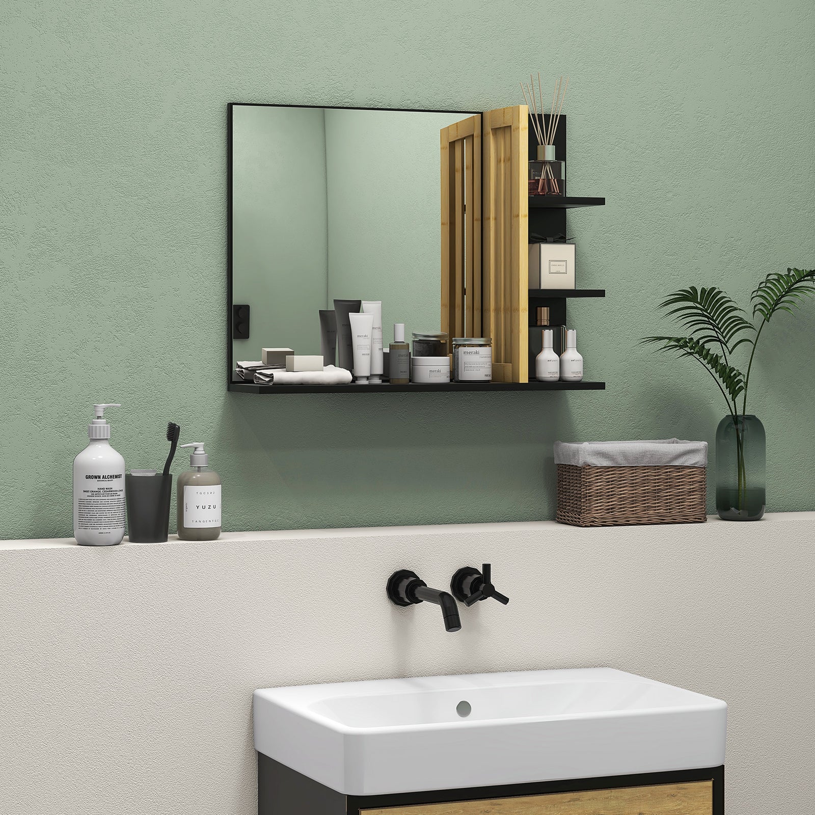 Bathroom Mirror Wall Mount Vanity Mirror 4 Storage Shelves