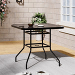 Metallic And Tempered Glass Garden Table With Parasol Hole Outdoor | Medium | Black