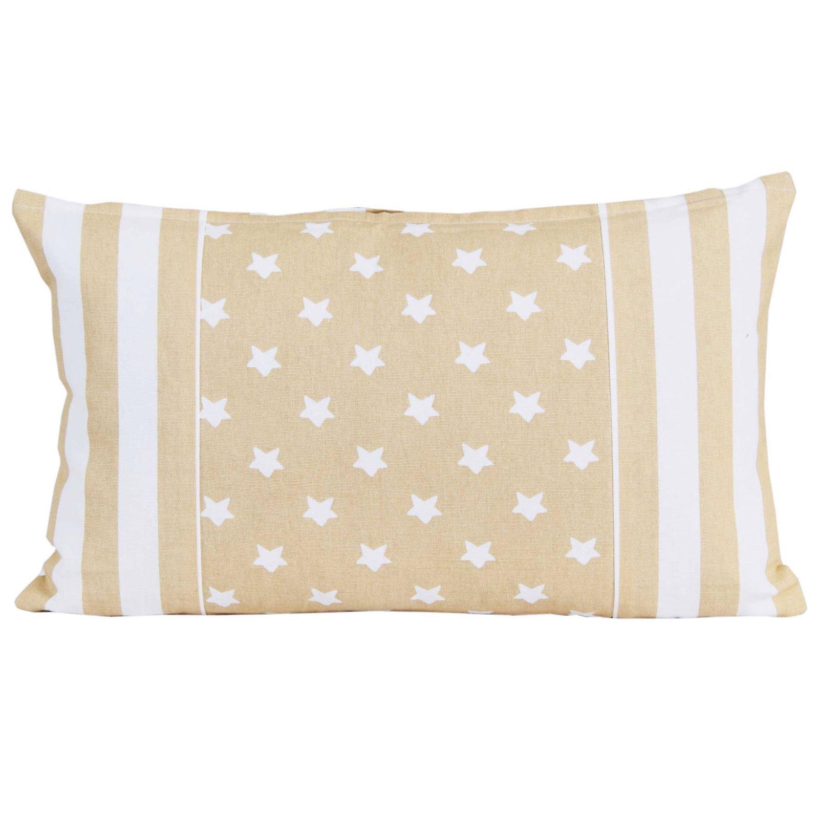 Cotton Stripe Border And Stars Cushion Cover | 30cm x 50cm | Beige