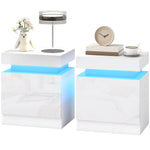 HOMCOM High Gloss Bedside Table With Led Light And 2 Drawers