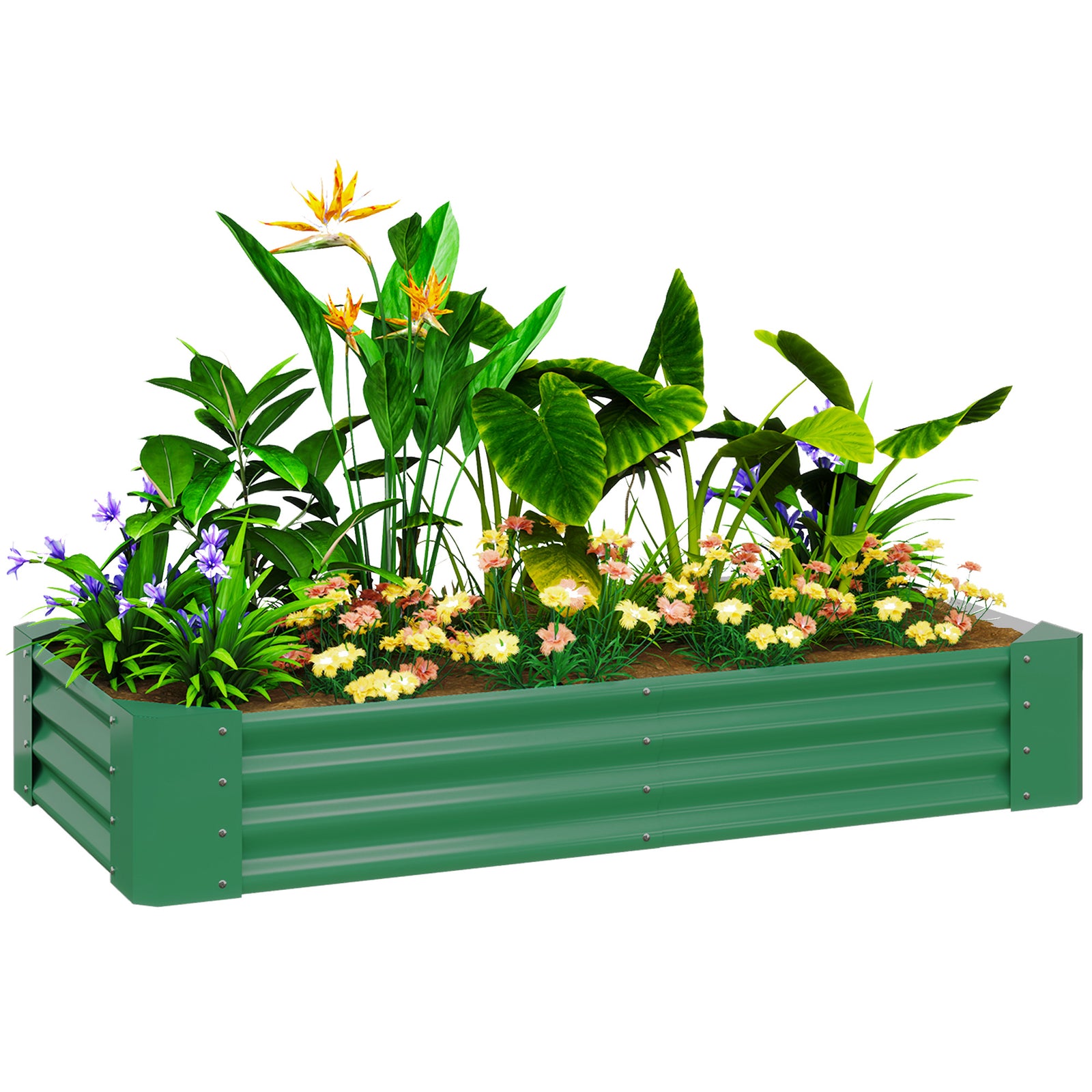Galvanised Raised Garden Bed, 180x90x30cm | Green