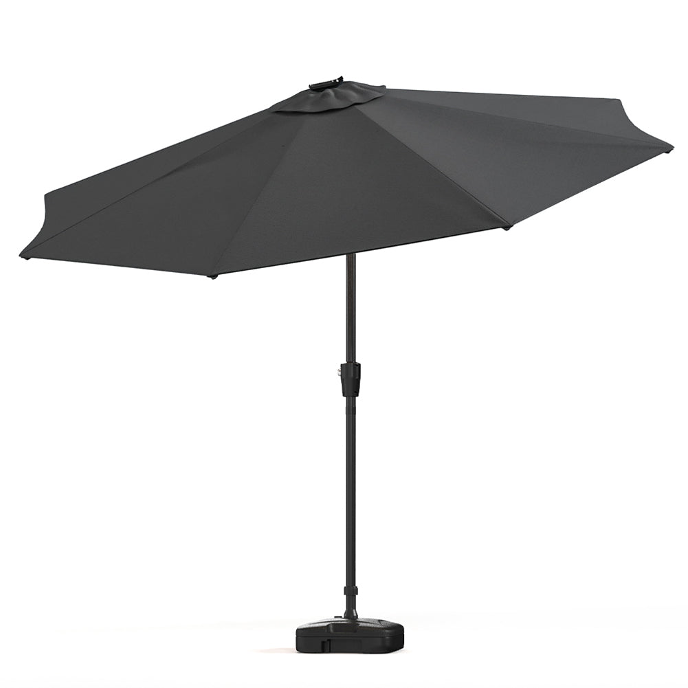 3m Solar Led Patio Umbrella, Outdoor Parasol With 16 Led Tubes, Crank Lift & Push Button Tilt With Fillable Base | One Size | Dark Grey