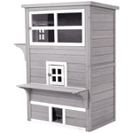 3-tier Wooden Kitten Shelter For Indoor, Outdoor - Grey