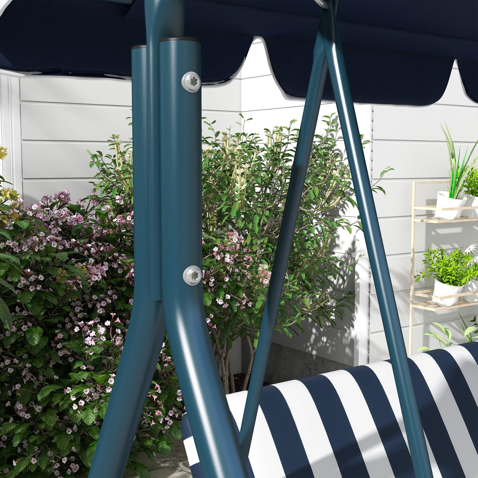 3-seat Swing Chair Garden Swing Seat W/ Adjustable Canopy | Blue
