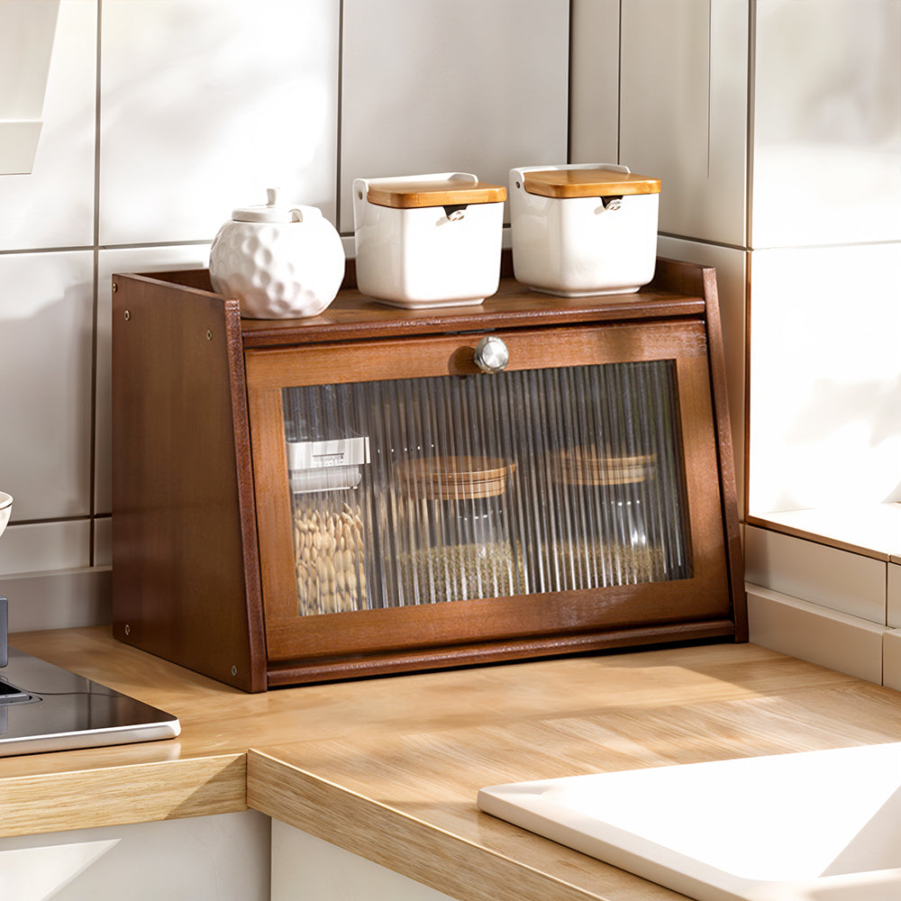 2-tier Bamboo Bread Storage Cabinet For Kitchen Counter | Brown