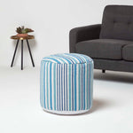 HOMESCAPES Blue And White Stripe Bean Filled Pouffe Tall 45 X 40 Cm