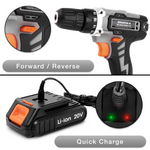 20v Cordless Drill & Drill Bit Set 20v 1 Hr Fast Charge Battery & Charger Included | 13 Piece Kit – 1x 20v Battery + Charger | Grey