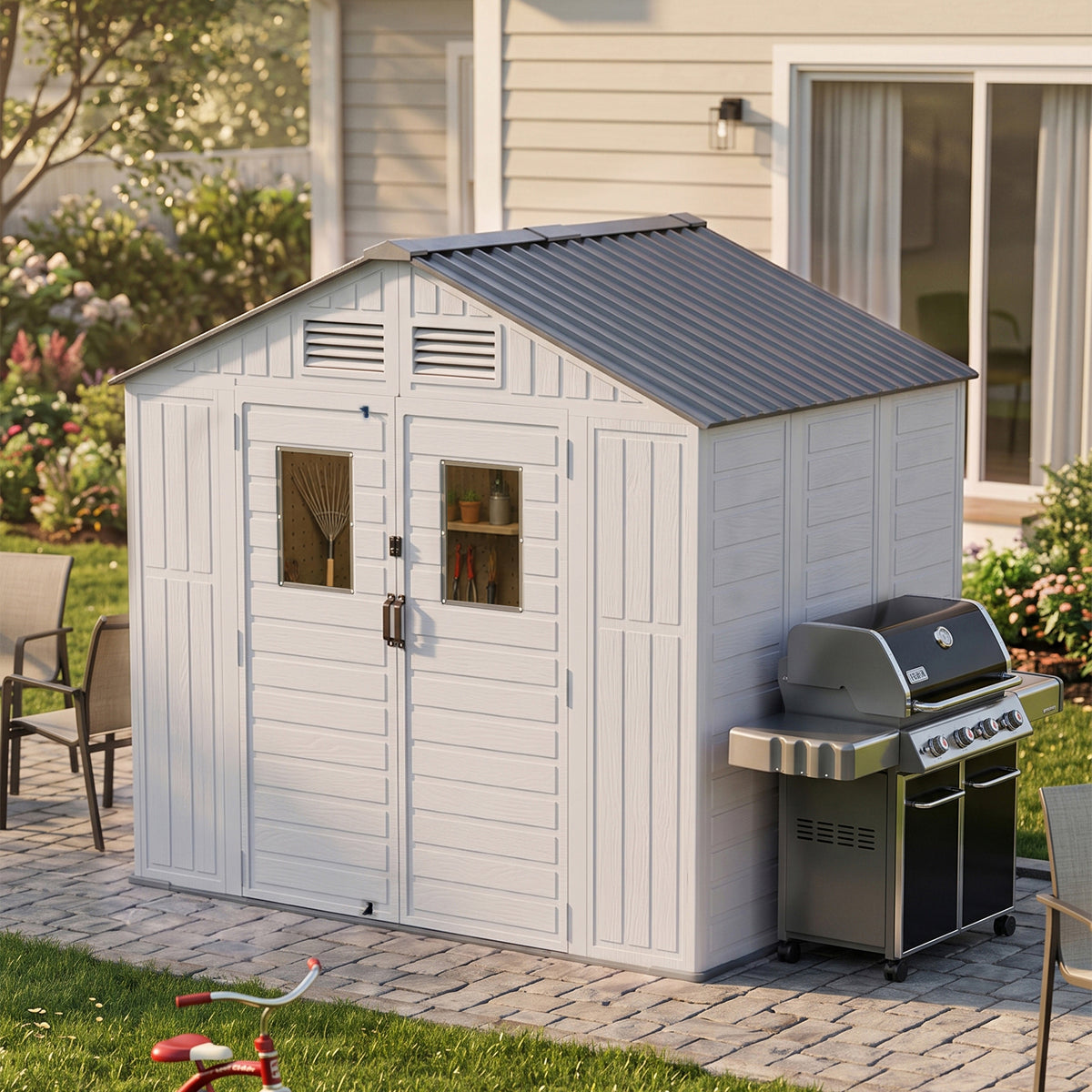 Breeins 8x6ft Plastic Garden Storage Shed With Lockable Door