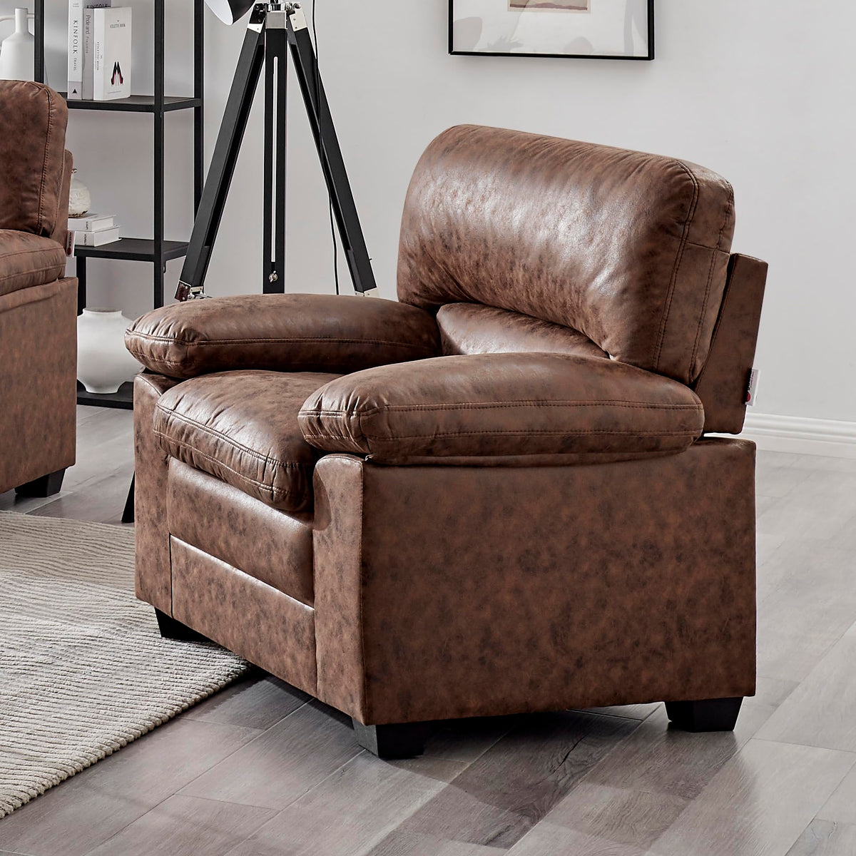 Oxford Faux Leather Sofa 1 Seater | Brown