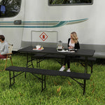 Rattan Effect Folding Picnic Table And Bench Set W/ Handles