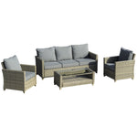 4 Pieces Patio Rattan Sofa Set Conversation Furniture