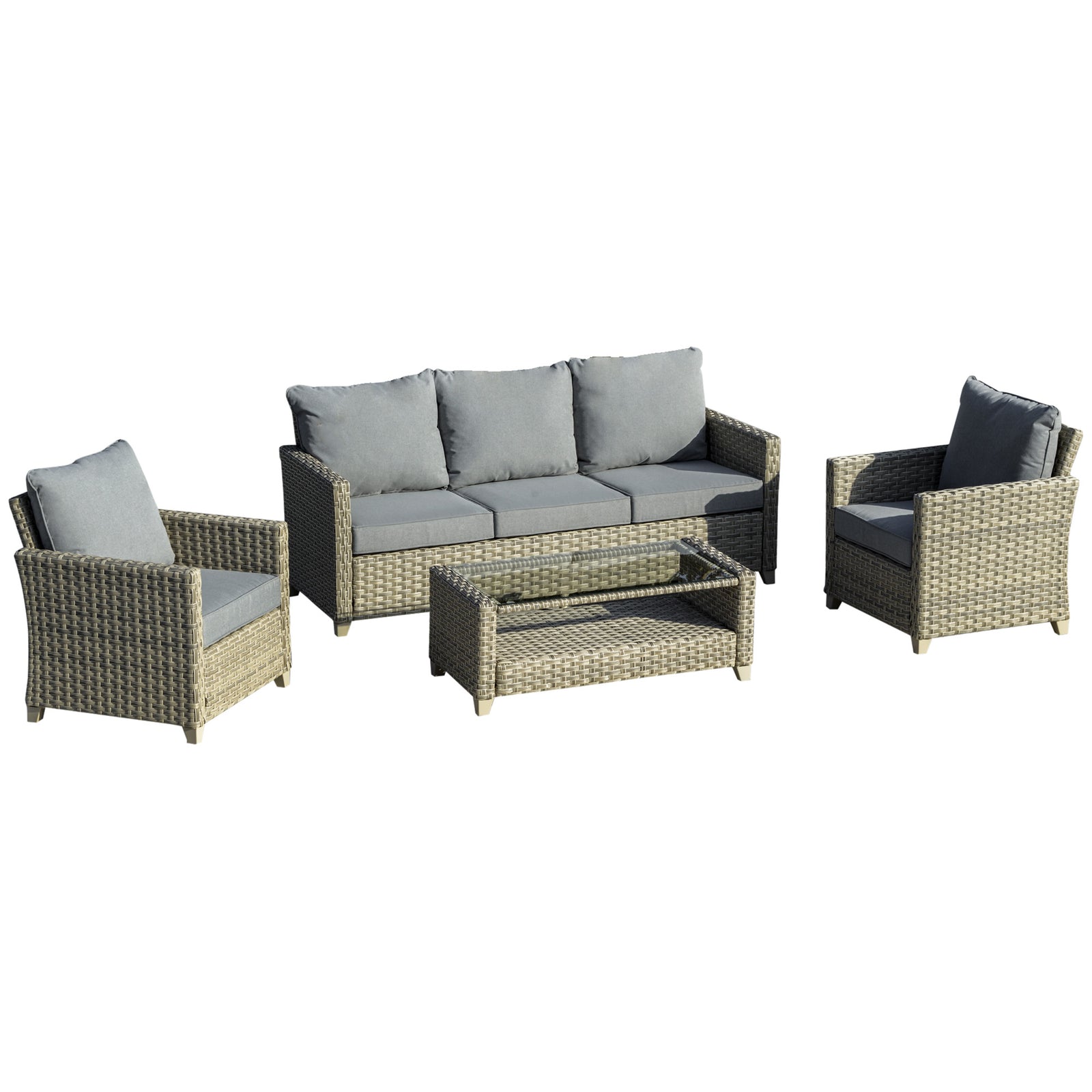 4 Pieces Patio Rattan Sofa Set Conversation Furniture