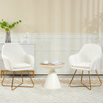 Accent Chair Set Of 2, Cashmere, Steel Legs, White