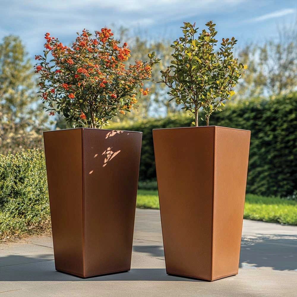 Zinc Galvanised Tall Flared Tapered Square Planter | 30cm x 30cm x 70cm | Copper