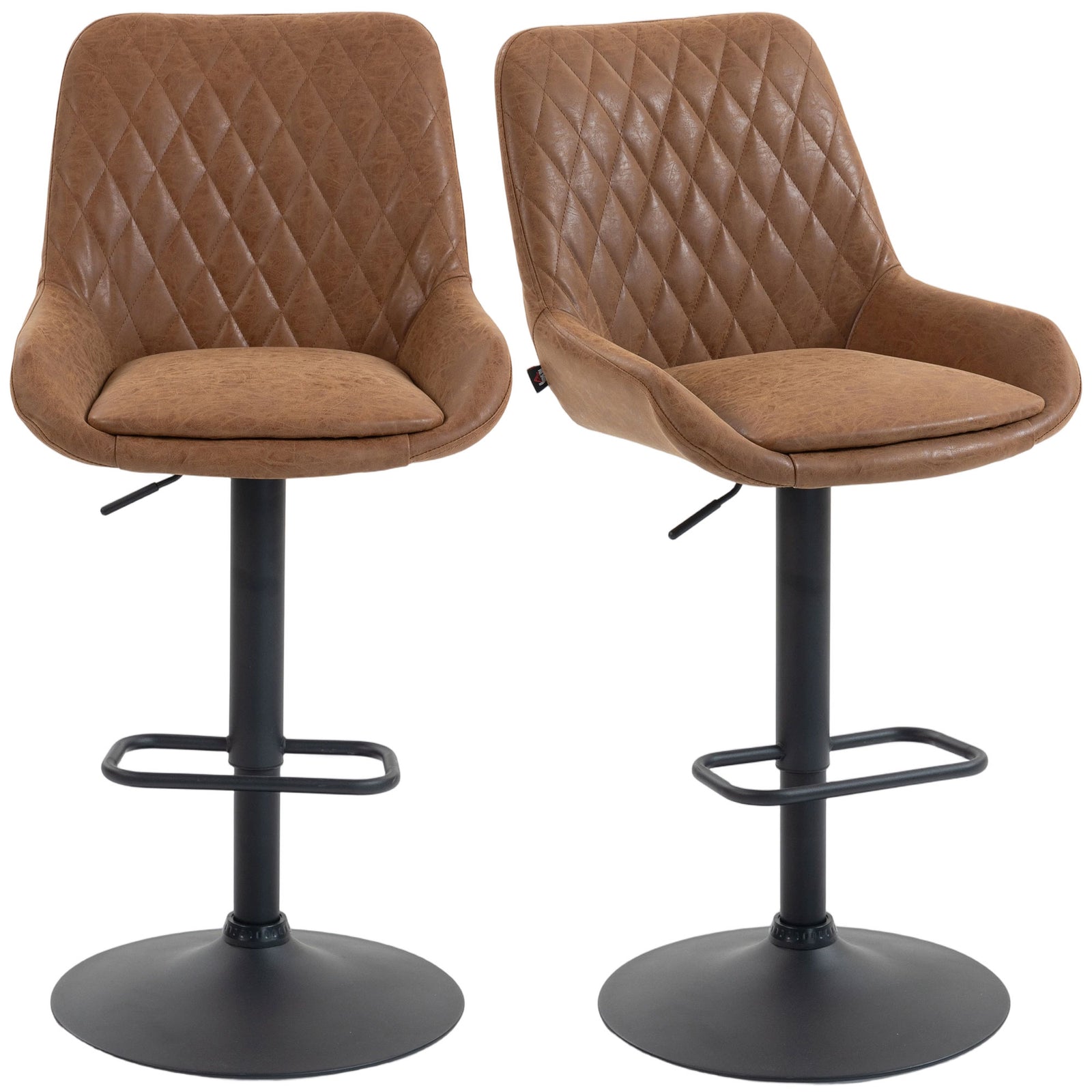 HOMCOM Bar Stools Set Of 2, Adjustable Bar Chairs 360 Degree Swivel