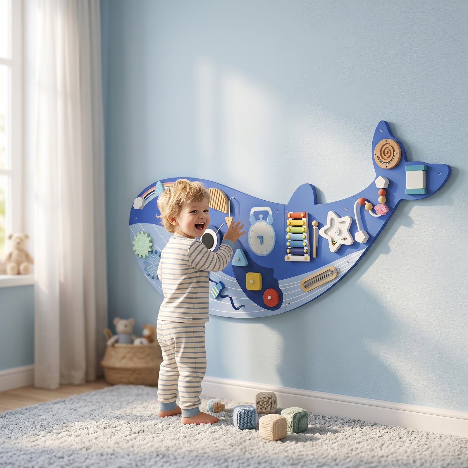 AIYAPLAY Whale Activity Wall Busy Board, 13 In 1 Montessori Inspired Toys