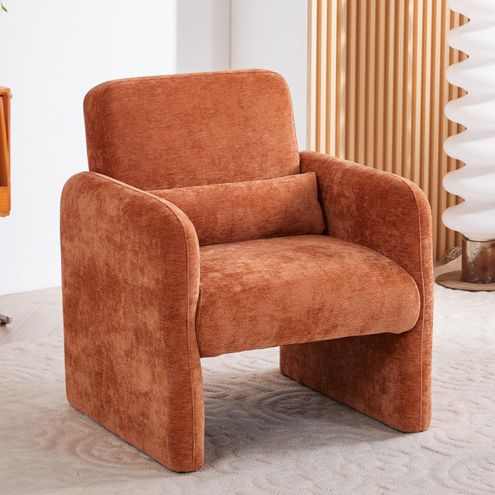 Chenille Modern Accent Chair With Lumbar Pillow | Orange