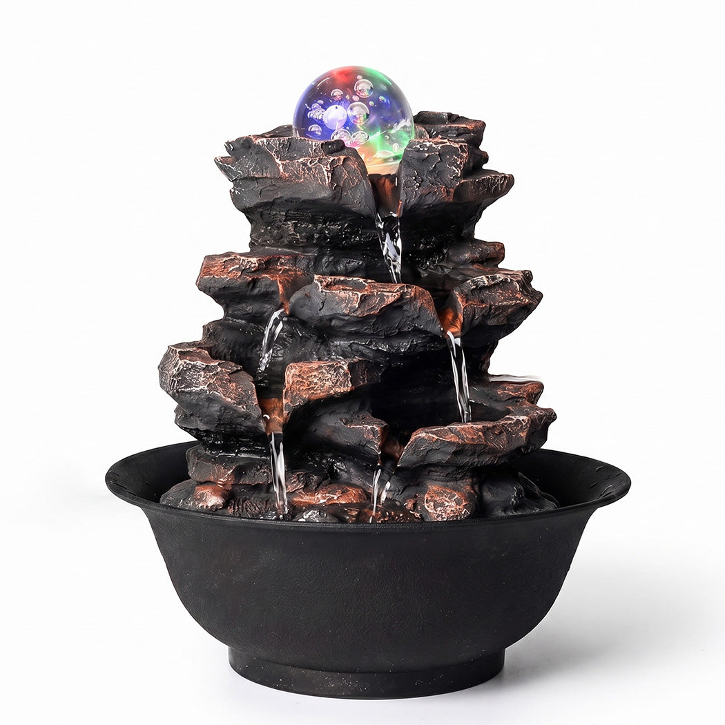 Spector Water Fountain Tabletop Water Feature 3-speed Flow Resin Rock Brown