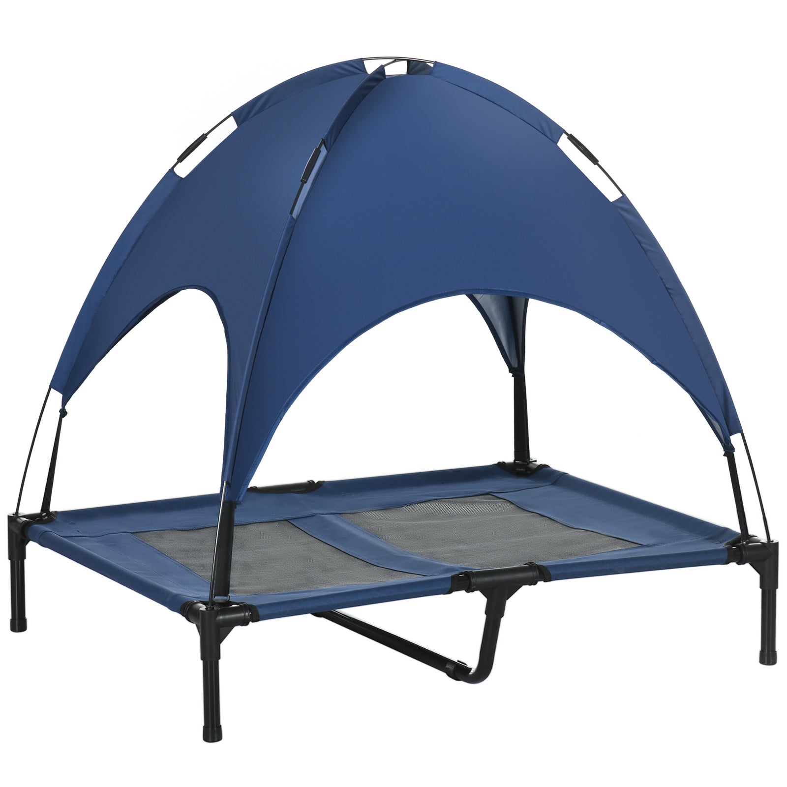 Pawhut 92cm Elevated Dog Bed Cooling Raised Pet Cot Uv Protection Canopy | Blue