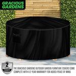 Round Outdoor Patio Waterproof Garden Furniture Cover, Weatherproof Table & Chair Set Protector | 230 x 100cm | Black