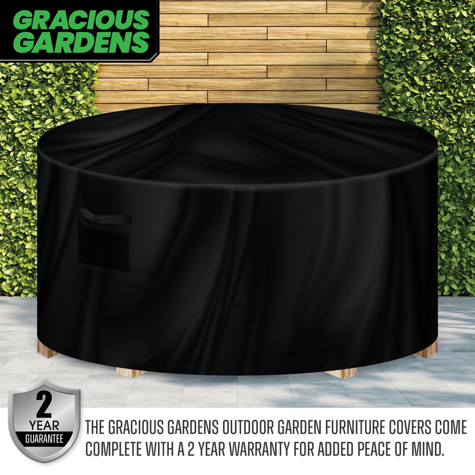 Round Outdoor Patio Waterproof Garden Furniture Cover, Weatherproof Table & Chair Set Protector | 230 x 100cm | Black