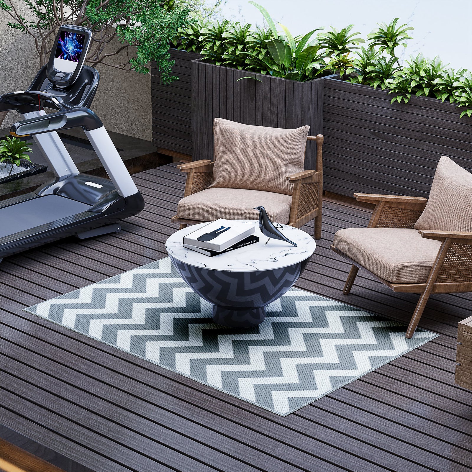Outdoor Rug, 1.2 X 1.8m Patio Floor Mat & White
