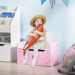 2 In 1 Wooden Kids Storage Bench, Toy Box W/ Safety Rod | Pink