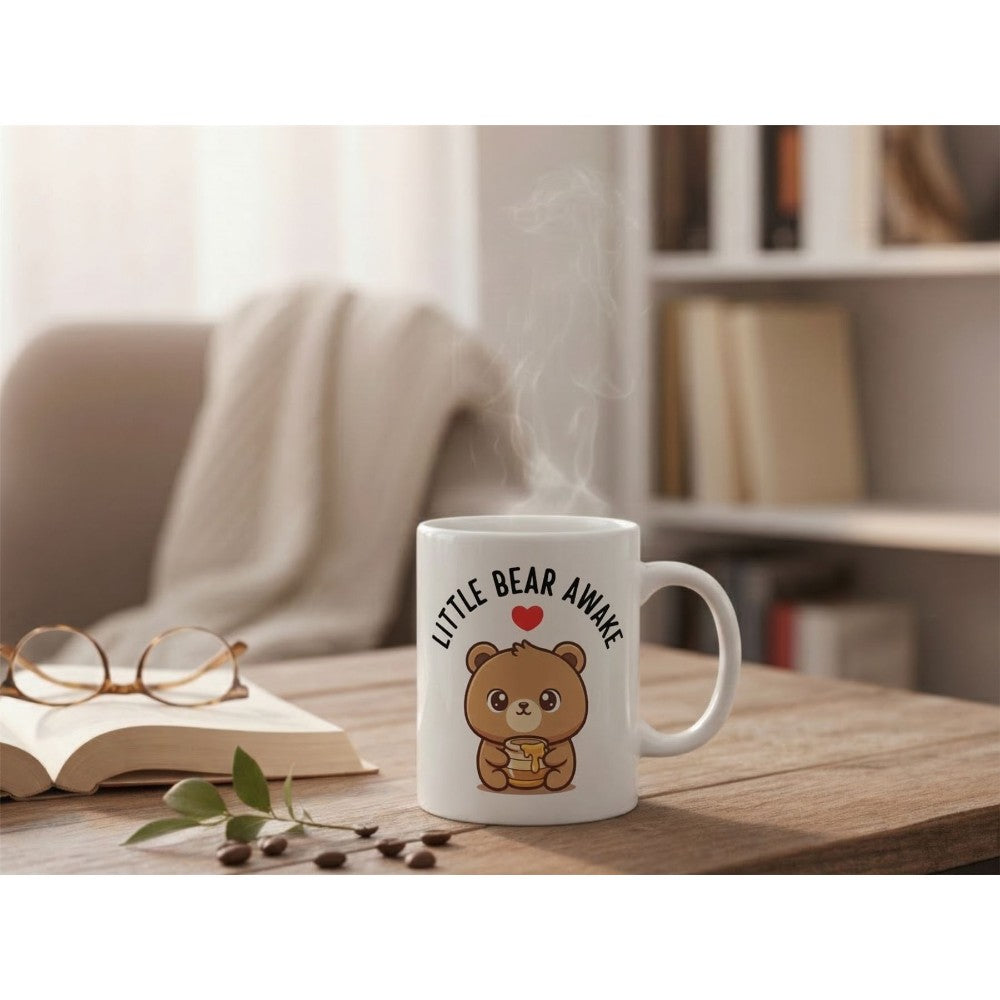 Dyzi Little Bear Awake Quote Ceramic Coffee Mug Standard White Cute Design