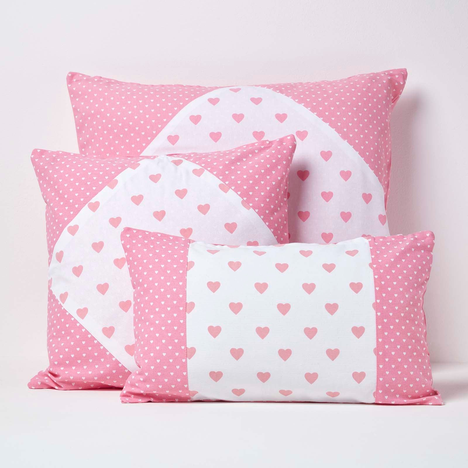 Cotton Cushion Cover With Hearts And Polka Dots Pattern | 45cm x 45cm | Pink