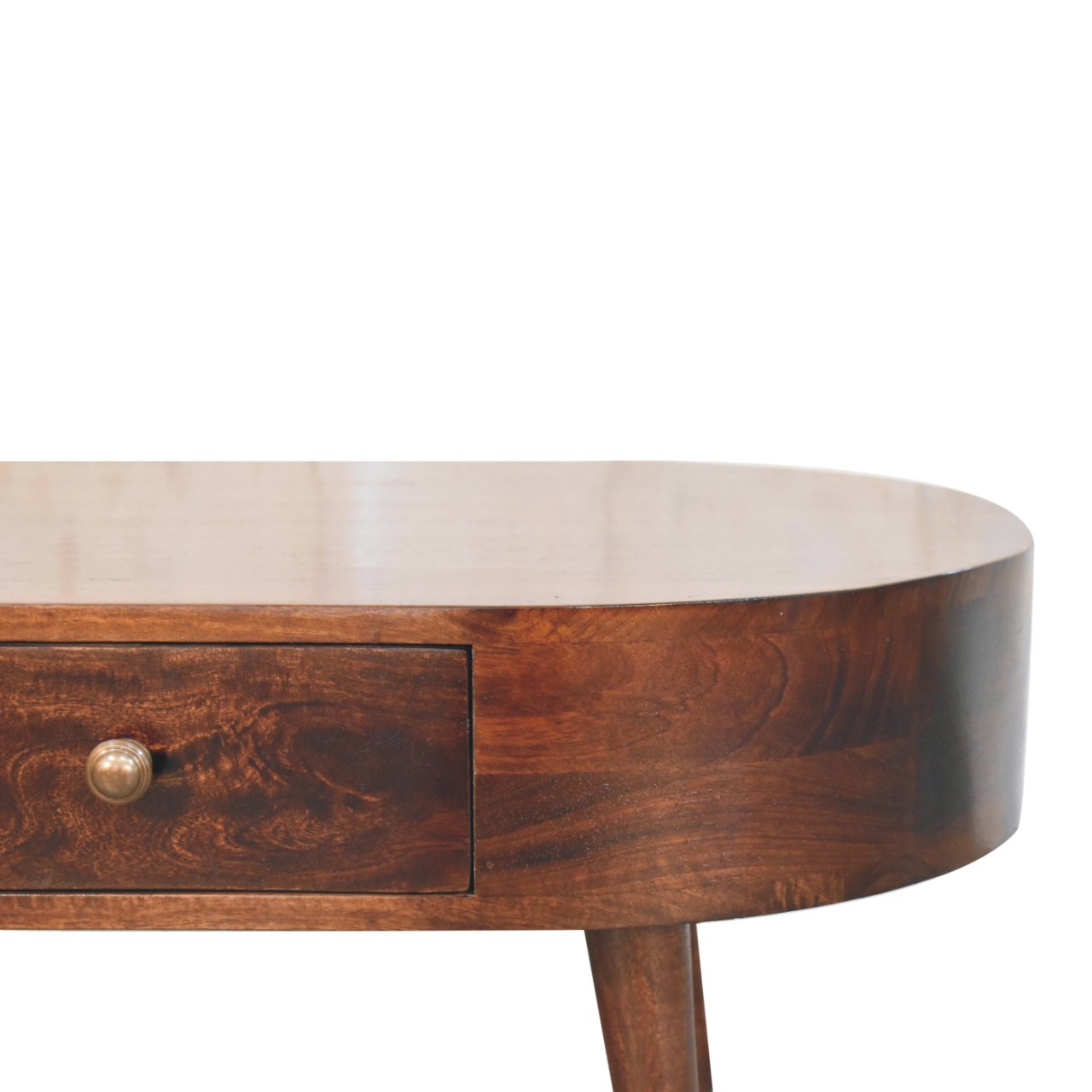 Solid Wood California Walnut Rounded Coffee Table, 2 Drawers, Dark Brown