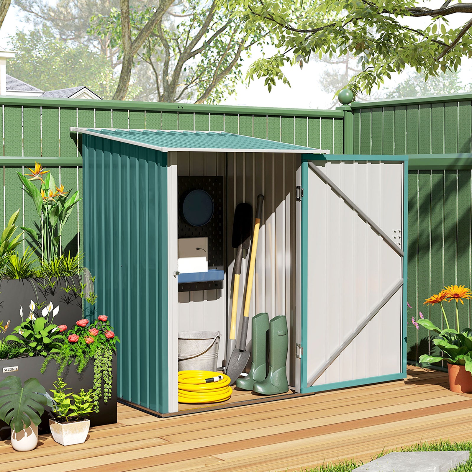 3.3ft X 3.4ft Outdoor Storage Shed Steel Garden Shed | Green