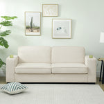 Modern 3 Seater Sofa Upholstered Corduroy Sofa Couch Cream White