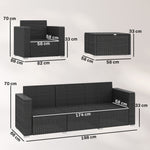 Rattan Garden Furniture Set With Wide Armrests, Cushions, Dark Grey