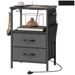 Slim Side Table With Charging Station, Bedside Table | Black