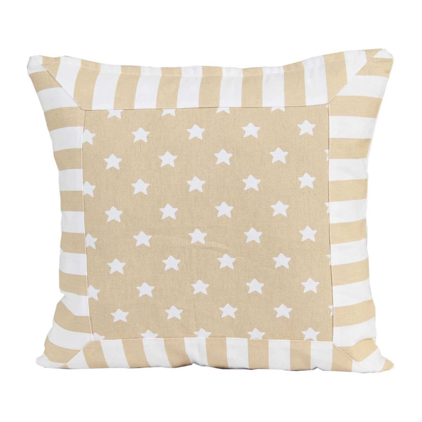 Cotton Stripe Border And Stars Cushion Cover | 45cm x 45cm | Beige