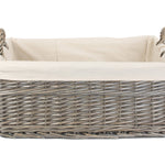 Wicker Shallow Lined Antique Wash Storage Basket | Large | White